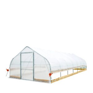 12' x 30' Tunnel Greenhouse Grow Tent w/6 Mil Clear EVA Plastic Film, Cold Frame, Hand Crank Roll-Up Sides, Peak Ceiling Roof, TMG-GH1230
